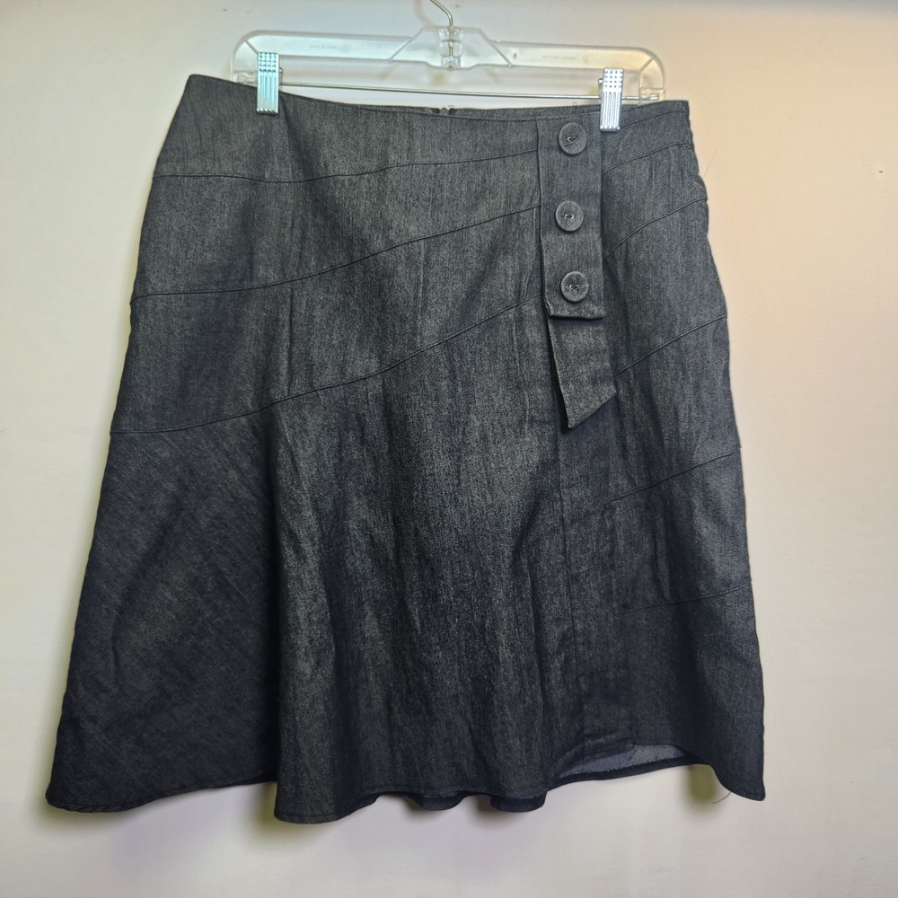 Vtg Sandro Sportswear Women's Denim Midi Skirt Sz 12 Dark Wash A-Line Buttons‎